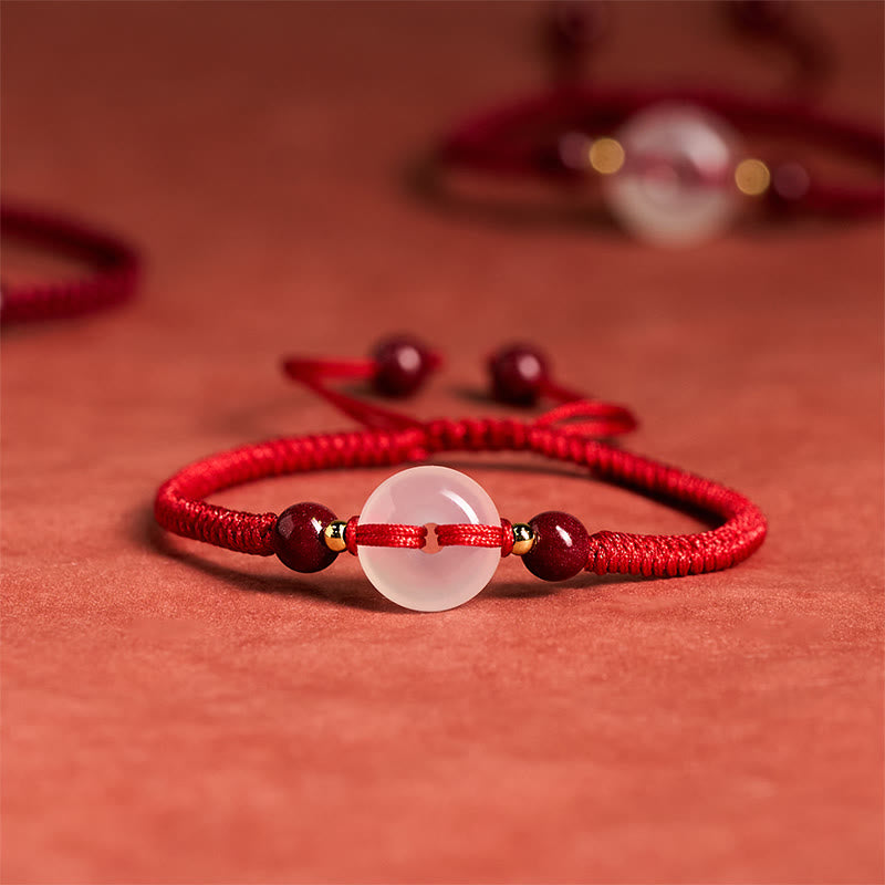 Pulsera de conexión con hilo rojo, hebilla de la paz con Buddha Stones, nudo plano de ágata blanca y nudo de diamante. - Nudo de diamante Hilo rojo - image 26