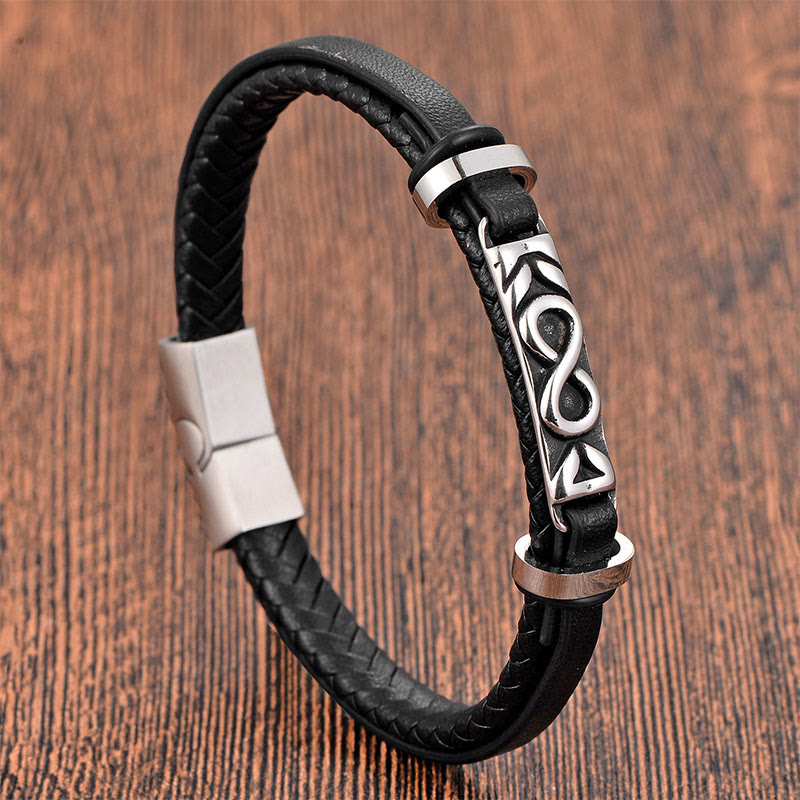 Buddha Stones Titanium Steel Balance Multi-Layed Leather Figure-On Eight Bracelet - Una sola capa (circunferencia de la muñeca: 18-19 cm) - image 0