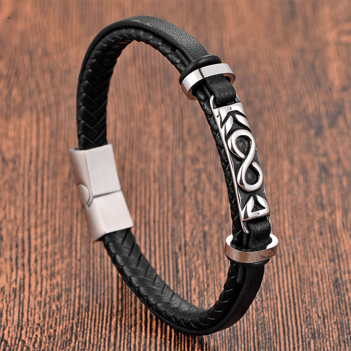 Buddha Stones Titanium Steel Balance Multi-Layed Leather Figure-On Eight Bracelet - Una sola capa (circunferencia de la muñeca: 18-19 cm) - image 0