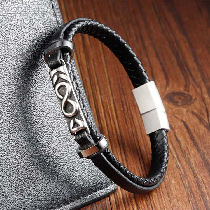 Buddha Stones Titanium Steel Balance Multi-Layed Leather Figure-On Eight Bracelet - image 3