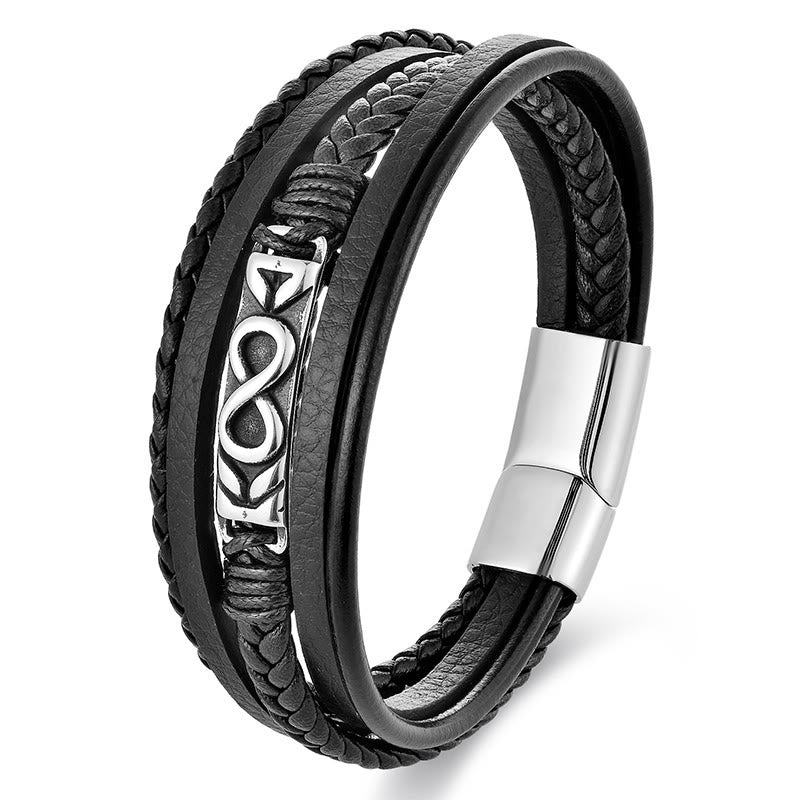 Buddha Stones Titanium Steel Balance Multi-Layed Leather Figure-On Eight Bracelet - Multicapa (Circunferencia de la muñeca: 18-19 cm) - image 8