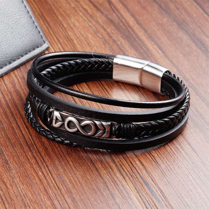 Buddha Stones Titanium Steel Balance Multi-Layed Leather Figure-On Eight Bracelet - image 9