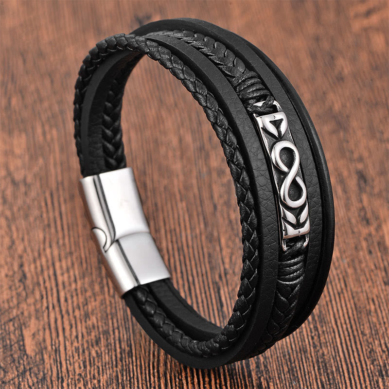 Buddha Stones Titanium Steel Balance Multi-Layed Leather Figure-On Eight Bracelet - image 11