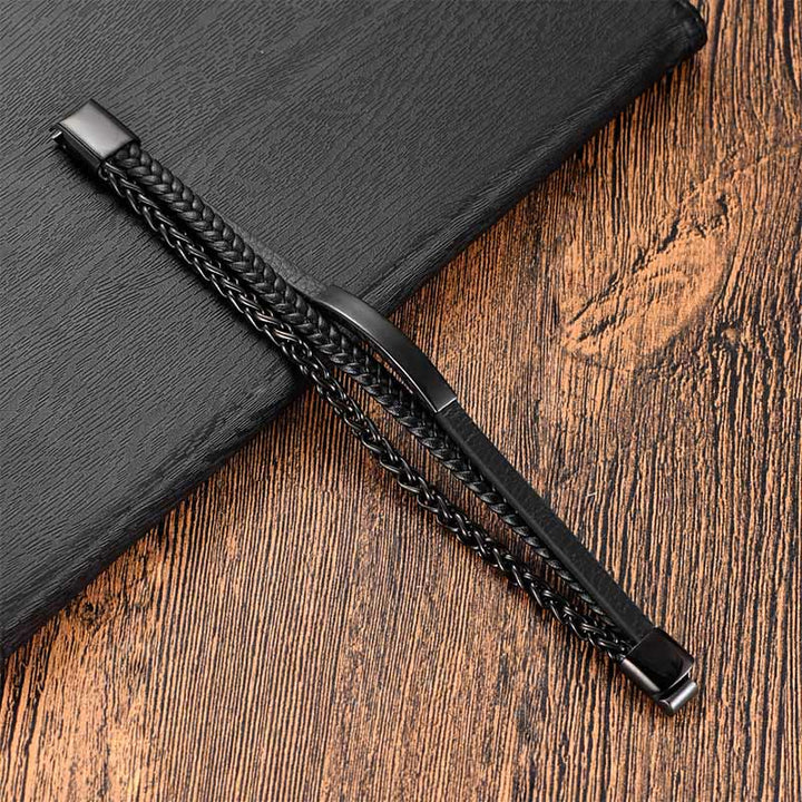 Pulsera de cuero trenzado con Buddha Stones, acero de titanio y equilibrio. - image 6