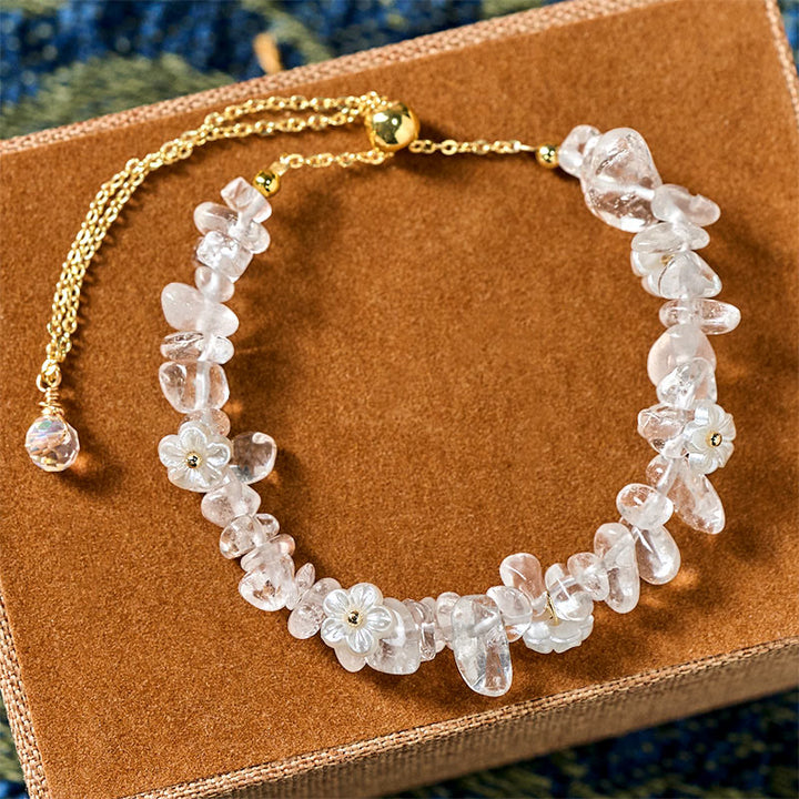Pulsera de equilibrio con diseño irregular de flor de cristal de Buddha Stones, amatista y cristal blanco. - image 12