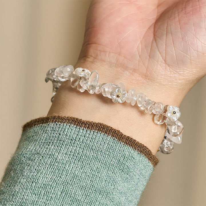 Pulsera de equilibrio con diseño irregular de flor de cristal de Buddha Stones, amatista y cristal blanco. - image 15