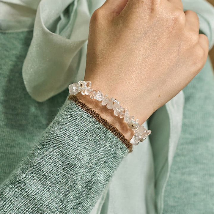 Pulsera de equilibrio con diseño irregular de flor de cristal de Buddha Stones, amatista y cristal blanco. - image 14