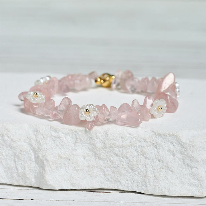 Pulsera de equilibrio con diseño irregular de flor de cristal de Buddha Stones, amatista y cristal blanco. - image 37