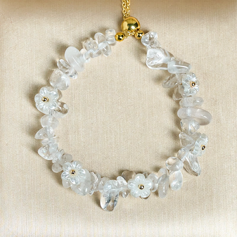 Pulsera de equilibrio con diseño irregular de flor de cristal de Buddha Stones, amatista y cristal blanco. - Cristal blanco (Circunferencia de la muñeca: 15-19 cm) - image 9