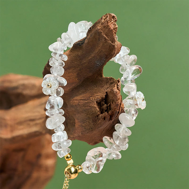Pulsera de equilibrio con diseño irregular de flor de cristal de Buddha Stones, amatista y cristal blanco. - image 10