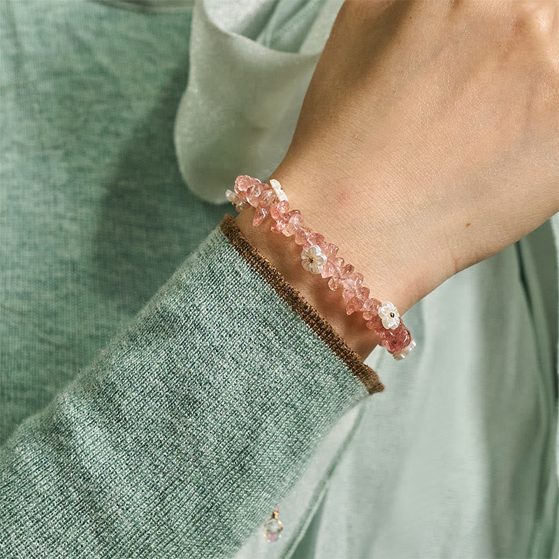 Pulsera de equilibrio con diseño irregular de flor de cristal de Buddha Stones, amatista y cristal blanco. - image 46