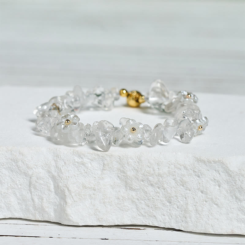Pulsera de equilibrio con diseño irregular de flor de cristal de Buddha Stones, amatista y cristal blanco. - image 13