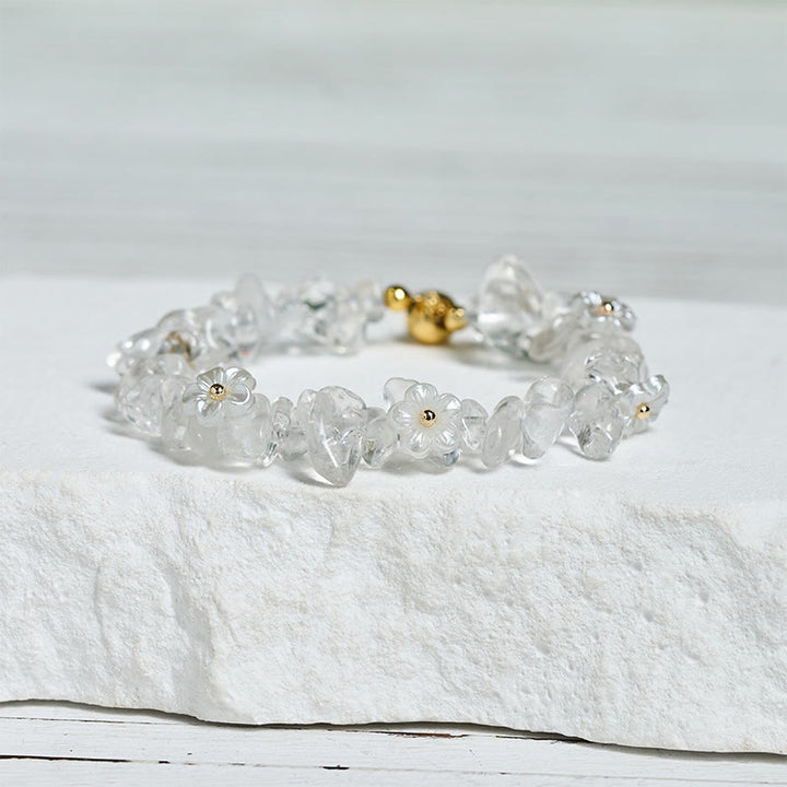 Pulsera de equilibrio con diseño irregular de flor de cristal de Buddha Stones, amatista y cristal blanco. - image 13