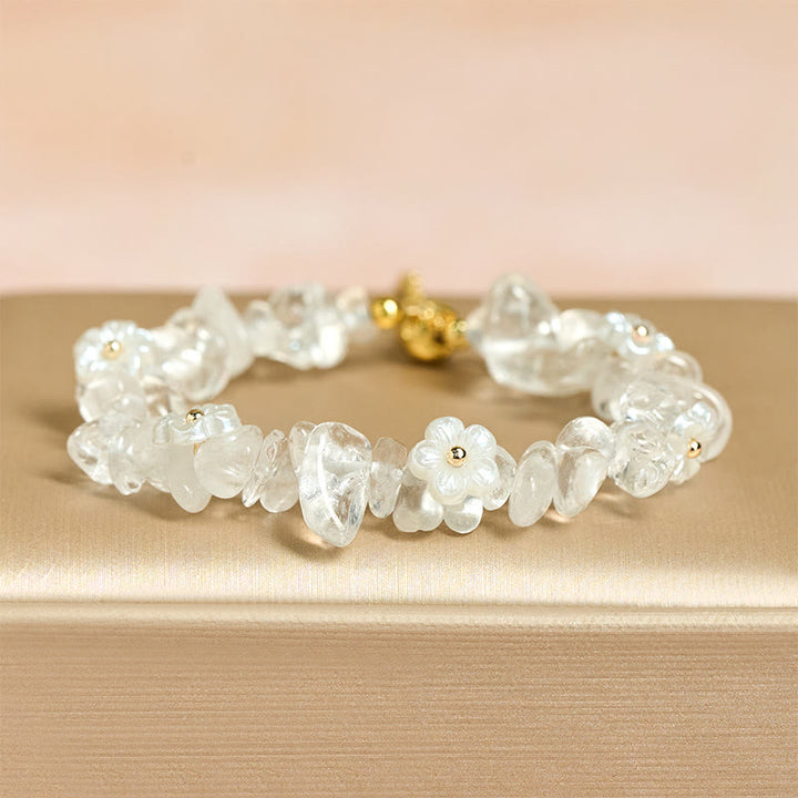 Pulsera de equilibrio con diseño irregular de flor de cristal de Buddha Stones, amatista y cristal blanco. - image 10