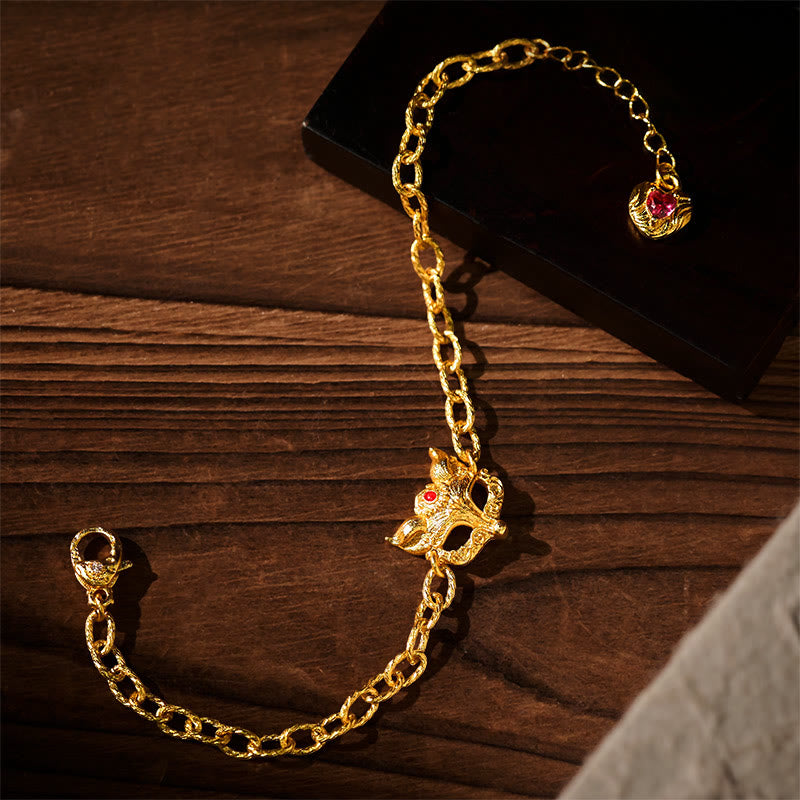 Pulsera de cadena con dije de corazón y diseño de zorro en latón chapado en oro de 24k con Buddha Stones - Latón (Circunferencia de la muñeca: 16-19 cm) - image 0