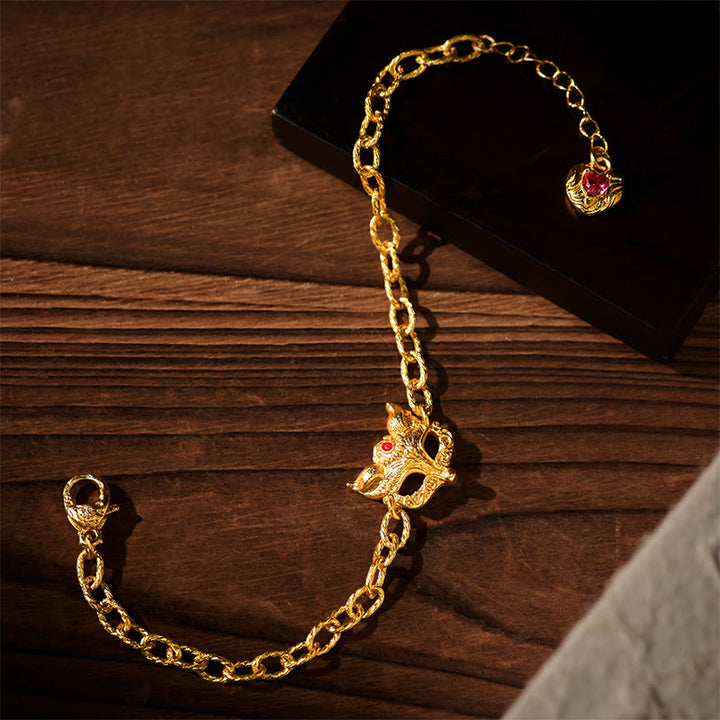 Pulsera de cadena con dije de corazón y diseño de zorro en latón chapado en oro de 24k con Buddha Stones - Latón (Circunferencia de la muñeca: 16-19 cm) - image 0