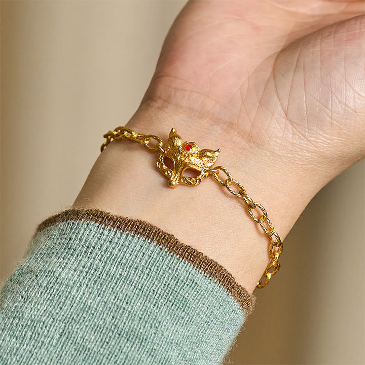 Pulsera de cadena con dije de corazón y diseño de zorro en latón chapado en oro de 24k con Buddha Stones - image 7