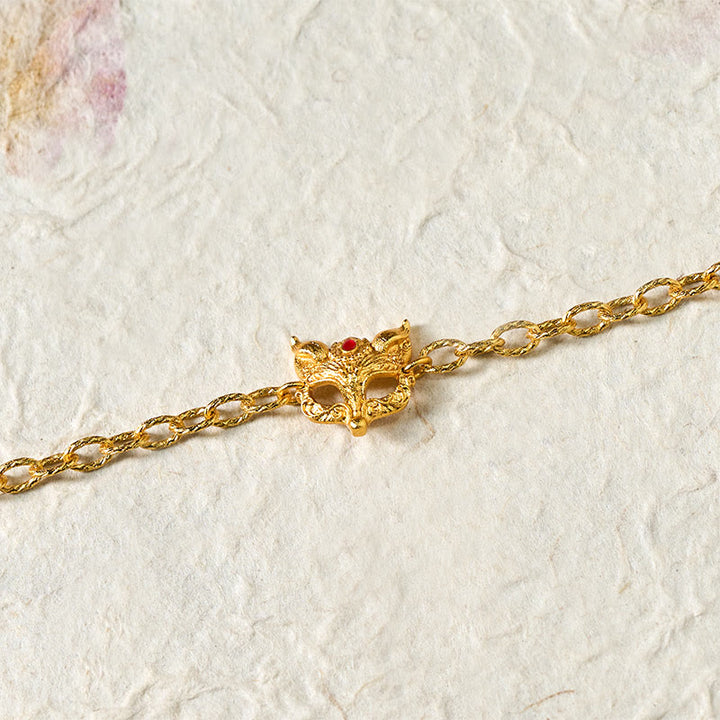 Pulsera de cadena con dije de corazón y diseño de zorro en latón chapado en oro de 24k con Buddha Stones - image 2