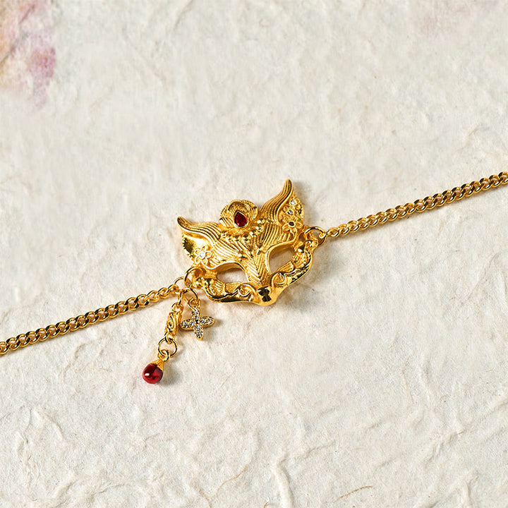 Pulsera con colgante de máscara de zorro de latón chapado en oro de 24k con Buddha Stones y cadena con borla - image 5