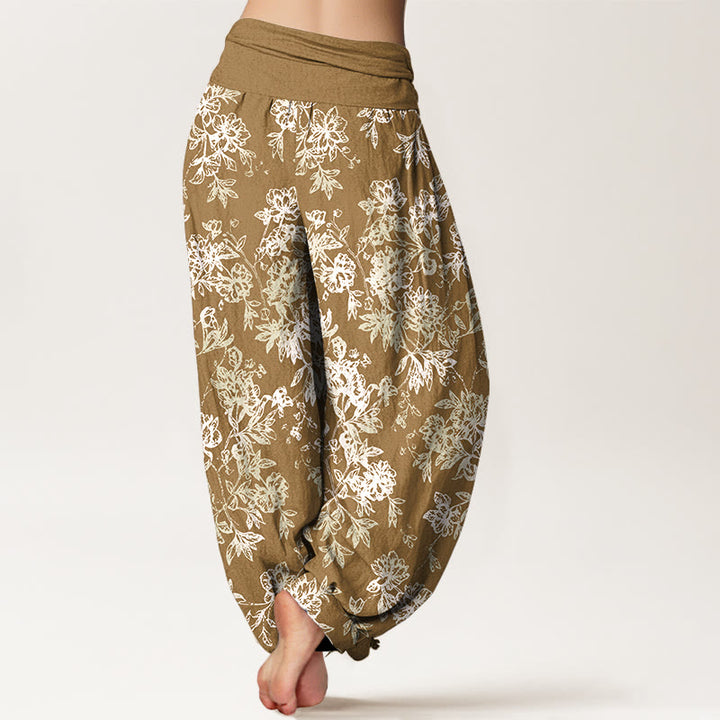 Pantalones bombachos de mujer con cintura elástica y estampado retro de pétalos en capas de algodón con Buddha Stones - image 6