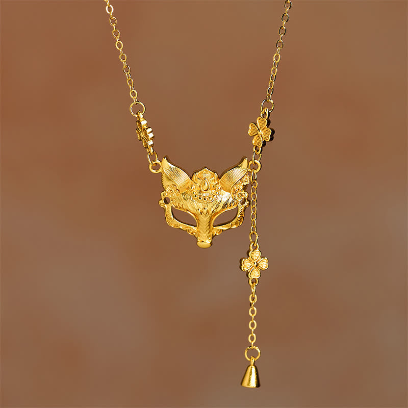 Collar con colgante de borla con diseño de flor de zorro y latón chapado en oro de 24k con piedra de Buda - Zorro - image 0