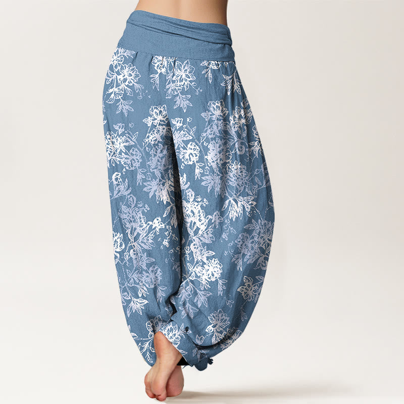 Pantalones bombachos de mujer con cintura elástica y estampado retro de pétalos en capas de algodón con Buddha Stones - image 9