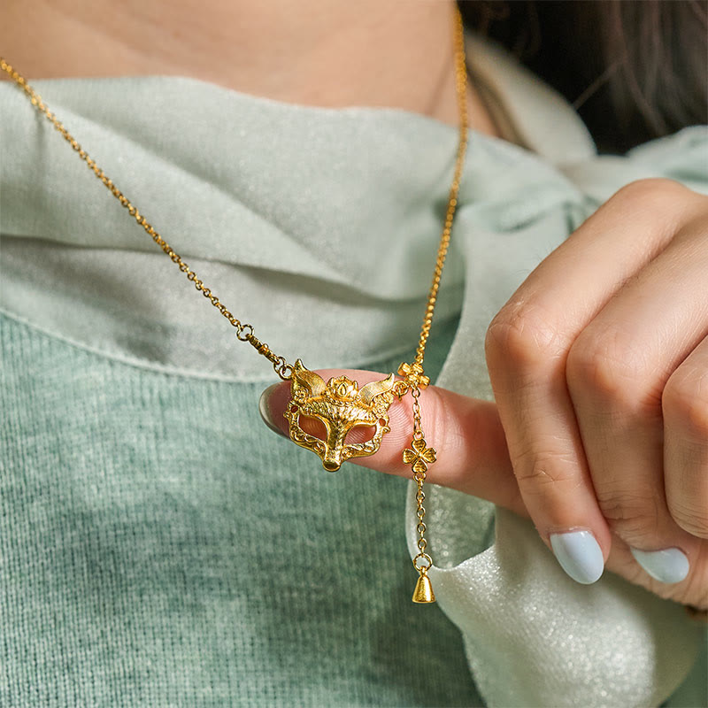 Collar con colgante de borla con diseño de flor de zorro y latón chapado en oro de 24k con piedra de Buda - image 5