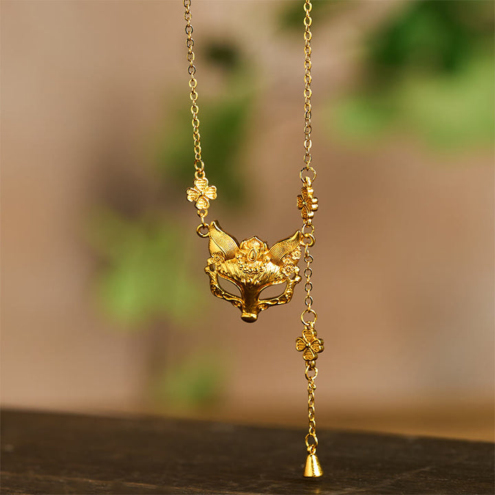 Collar con colgante de borla con diseño de flor de zorro y latón chapado en oro de 24k con piedra de Buda - image 4