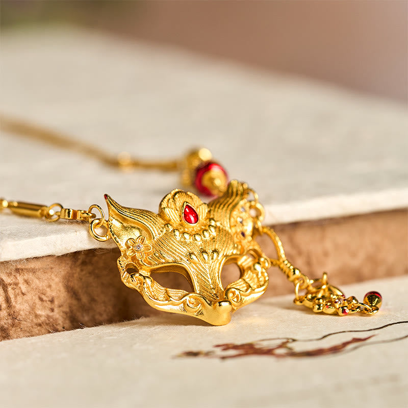 Collar con colgante de borla y diseño de zorro en latón chapado en oro de 24k con piedra de Buda - image 3