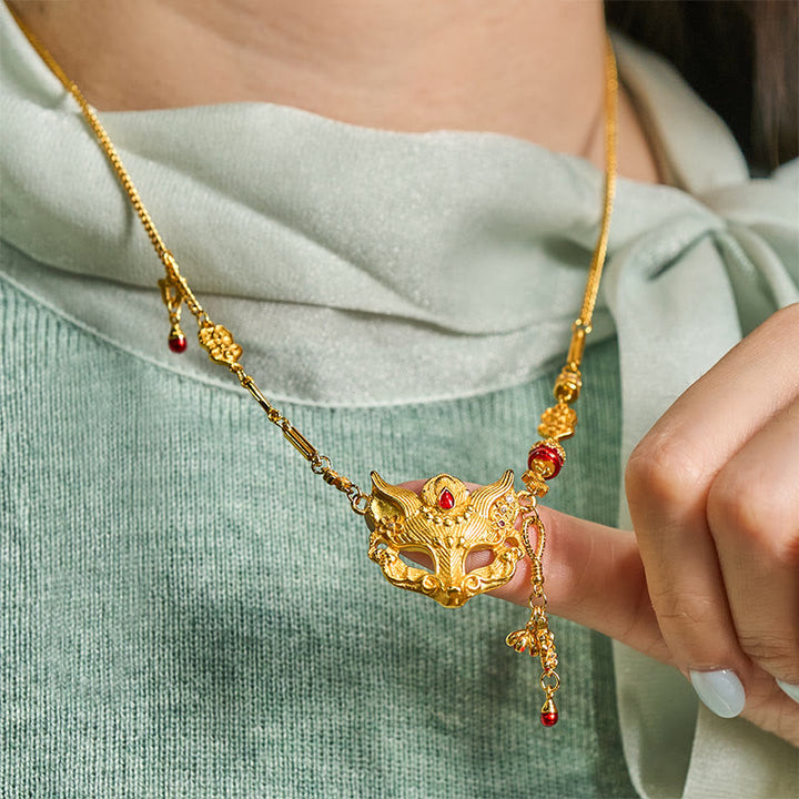 Collar con colgante de borla y diseño de zorro en latón chapado en oro de 24k con piedra de Buda - image 5