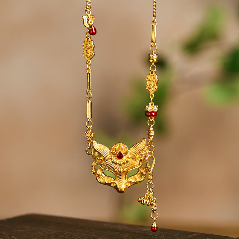Collar con colgante de borla y diseño de zorro en latón chapado en oro de 24k con piedra de Buda - image 4