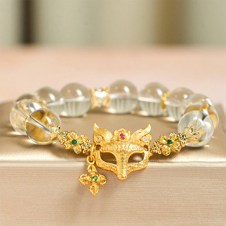 Pulsera protectora con cuentas de cristal blanco, dije de cruz de zorro con Buddha Stones - Cristal blanco (circunferencia de la muñeca: 14-19 cm) - image 0