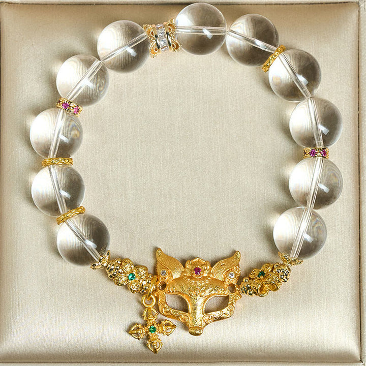 Pulsera protectora con cuentas de cristal blanco, dije de cruz de zorro con Buddha Stones - image 6