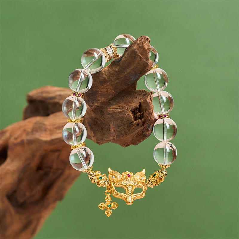 Pulsera protectora con cuentas de cristal blanco, dije de cruz de zorro con Buddha Stones - image 1