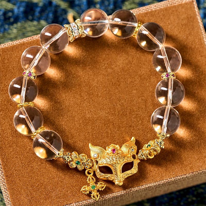 Pulsera protectora con cuentas de cristal blanco, dije de cruz de zorro con Buddha Stones - image 2