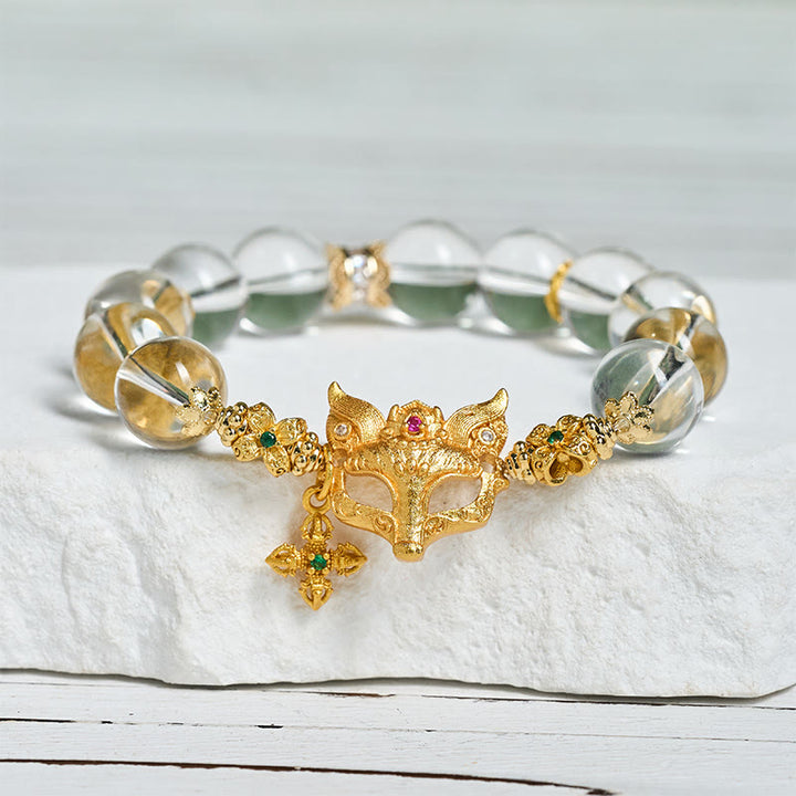 Pulsera protectora con cuentas de cristal blanco, dije de cruz de zorro con Buddha Stones - image 3