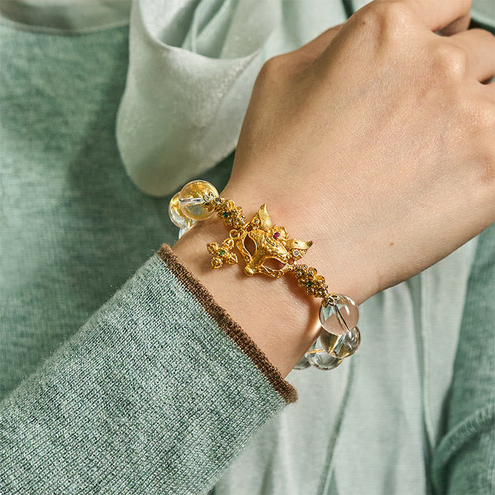 Pulsera protectora con cuentas de cristal blanco, dije de cruz de zorro con Buddha Stones - image 7