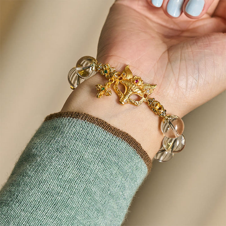 Pulsera protectora con cuentas de cristal blanco, dije de cruz de zorro con Buddha Stones - image 8