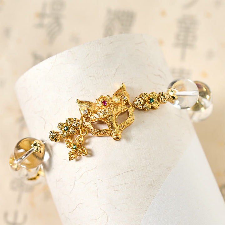 Pulsera protectora con cuentas de cristal blanco, dije de cruz de zorro con Buddha Stones - image 5