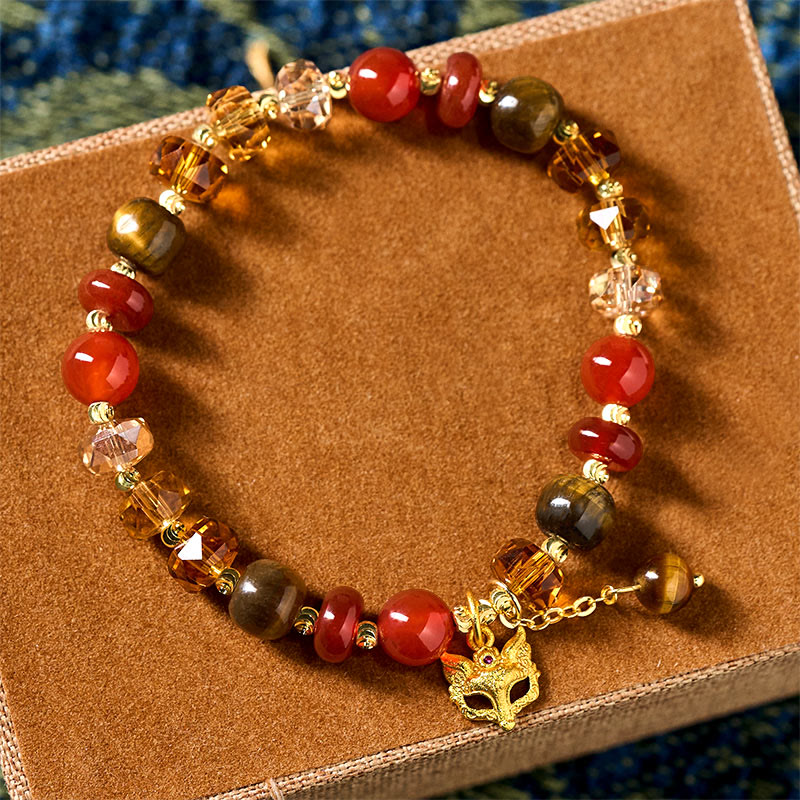 Pulsera de cuentas con dije de zorro, ojo de tigre y Buddha Stones. - image 5