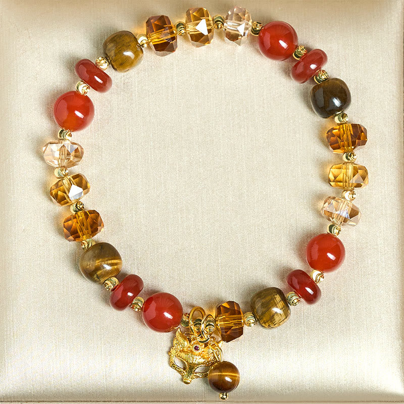 Pulsera de cuentas con dije de zorro, ojo de tigre y Buddha Stones. - image 3