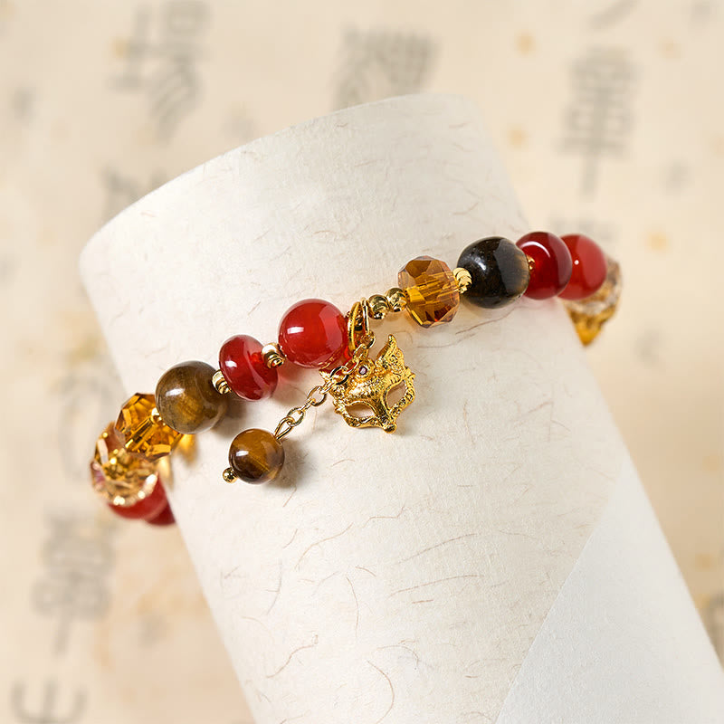 Pulsera de cuentas con dije de zorro, ojo de tigre y Buddha Stones. - image 4