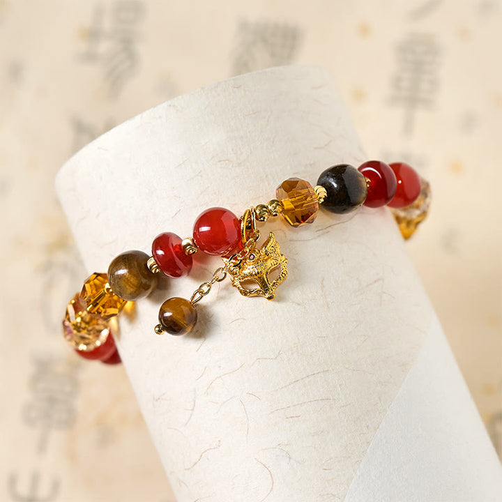 Pulsera de cuentas con dije de zorro, ojo de tigre y Buddha Stones. - image 4