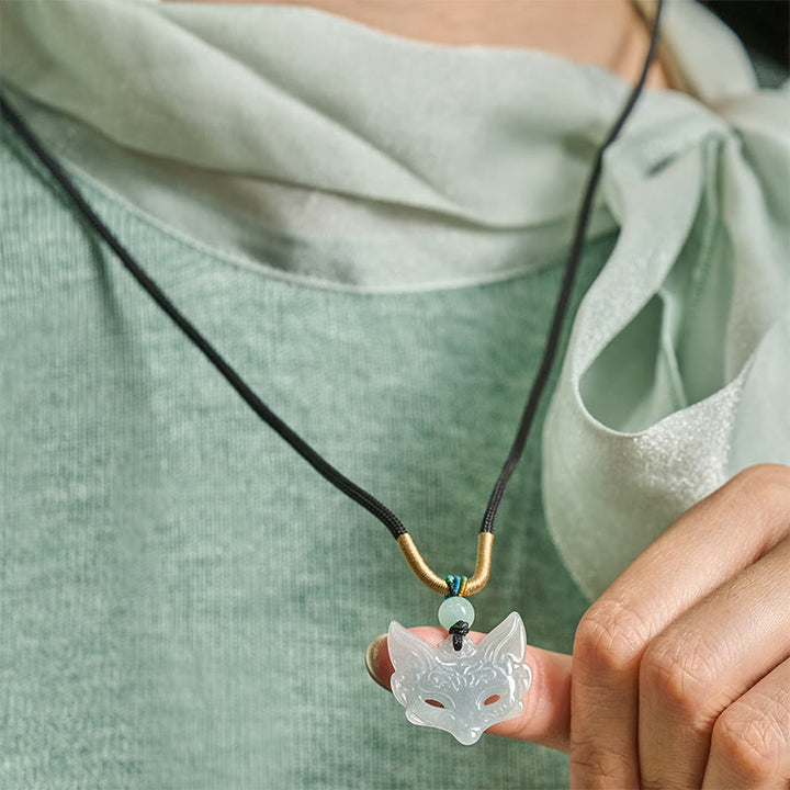 Collar con colgante de cuerda de la suerte con máscara de zorro y Buddha Stones - image 5