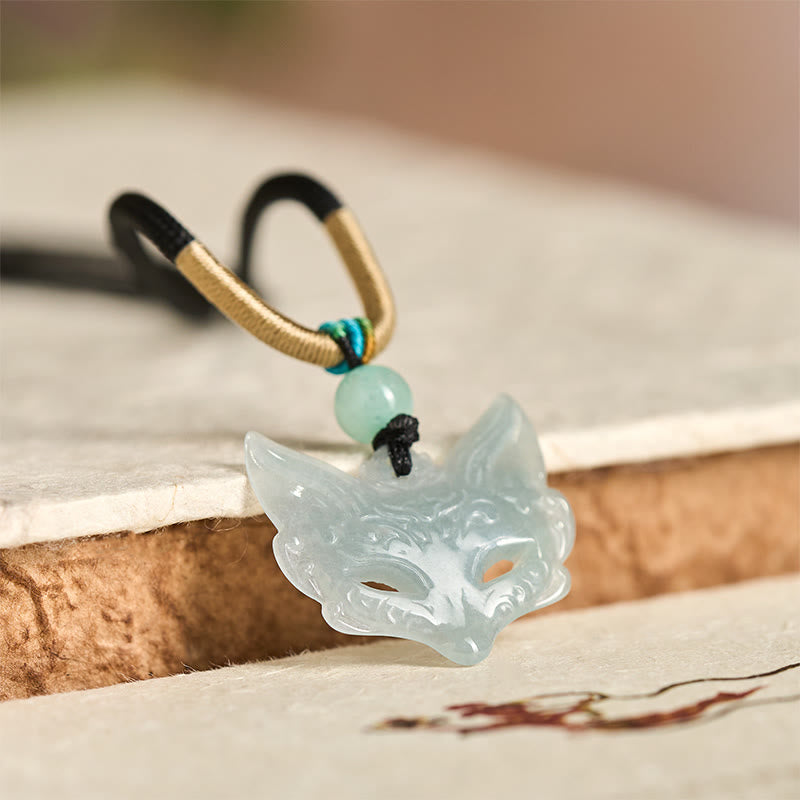 Collar con colgante de cuerda de la suerte con máscara de zorro y Buddha Stones - image 1