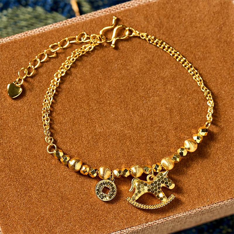 Pulsera de la suerte con moneda de cobre chapada en oro de 24k y Buddha Stones del zodiaco chino Año del Caballo - Caballo (circunferencia de la muñeca: 14-16 cm) - image 0