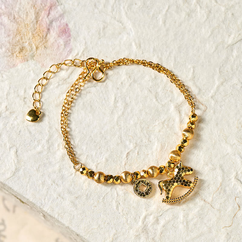 Pulsera de la suerte con moneda de cobre chapada en oro de 24k y Buddha Stones del zodiaco chino Año del Caballo - image 1