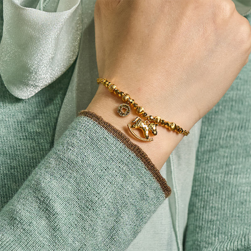 Pulsera de la suerte con moneda de cobre chapada en oro de 24k y Buddha Stones del zodiaco chino Año del Caballo - image 6