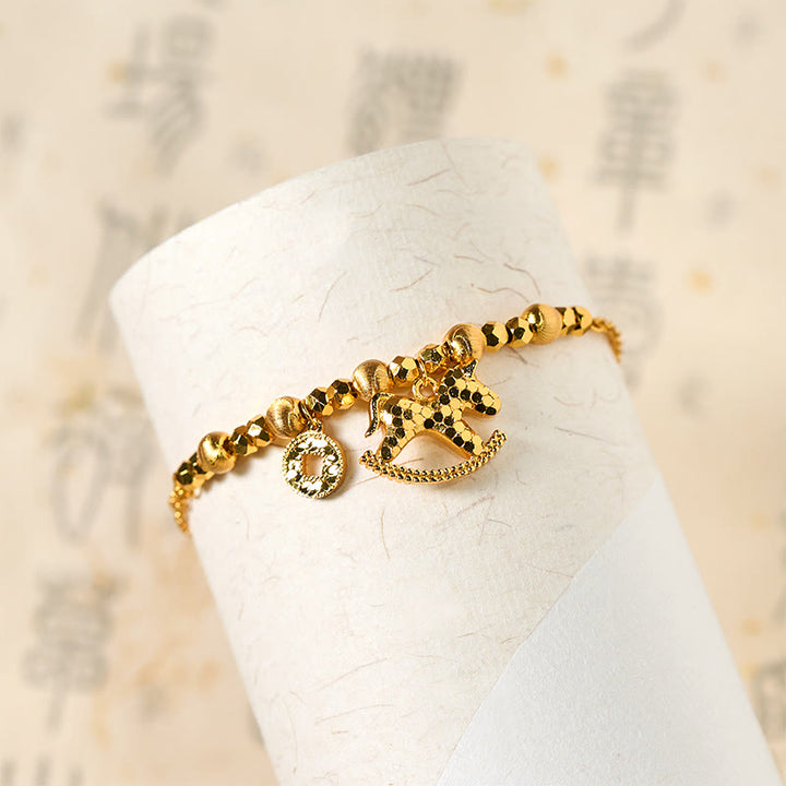 Pulsera de la suerte con moneda de cobre chapada en oro de 24k y Buddha Stones del zodiaco chino Año del Caballo - image 3