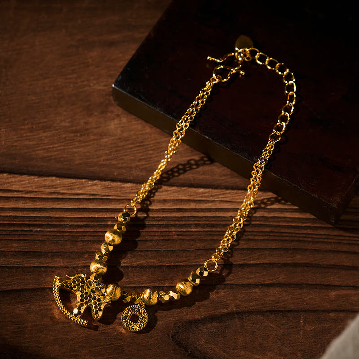 Pulsera de la suerte con moneda de cobre chapada en oro de 24k y Buddha Stones del zodiaco chino Año del Caballo - image 5